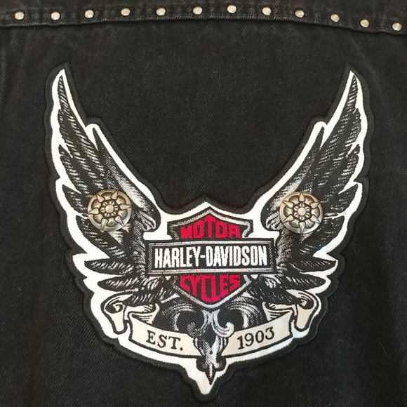 Women's Medium M Harley-Davidson Denim Vest Studded - Picture 3 of 7